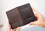 Обкладинка ВІЙСЬКОВИЙ КВИТОК  шкіряна темно-коричнева з Гербом України Тризуб тиснення, фото 2