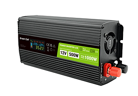 Перетворювач Green Cell Інвертор  LCD 12V 500W/1000W (РК -дисплей, чистий синус)  INVGC12P500LCD