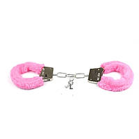 Наручники с мехом металлические для интимных ролевых игр розовые