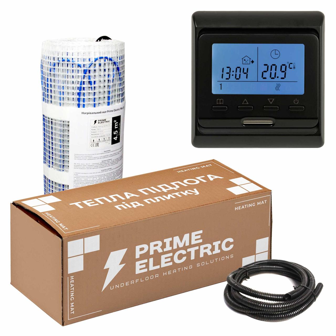 0,5 м² Комплект теплої підлоги Prime Electric PM-175 нагрівальний мат з програмованим терморегулятором чорним