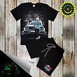 Дитячий літній костюм А4 (футболка + шорти) для хлопчика Влад Світиться в темряві 116-122 Чорний, фото 7