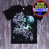 Дитяча футболка на хлопчика ЕЛЬФ І ФЕЯ ТРИ ВОВКИ Світиться в темряві 122-128 Бавовна Чорний, фото 2