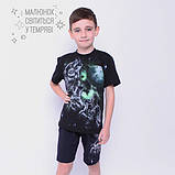 Дитяча футболка на хлопчика ЕЛЬФ І ФЕЯ ТРИ ВОВКИ Світиться в темряві 122-128 Бавовна Чорний, фото 3