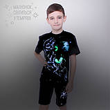 Дитяча футболка на хлопчика ЕЛЬФ І ФЕЯ ТРИ ВОВКИ Світиться в темряві 122-128 Бавовна Чорний, фото 4