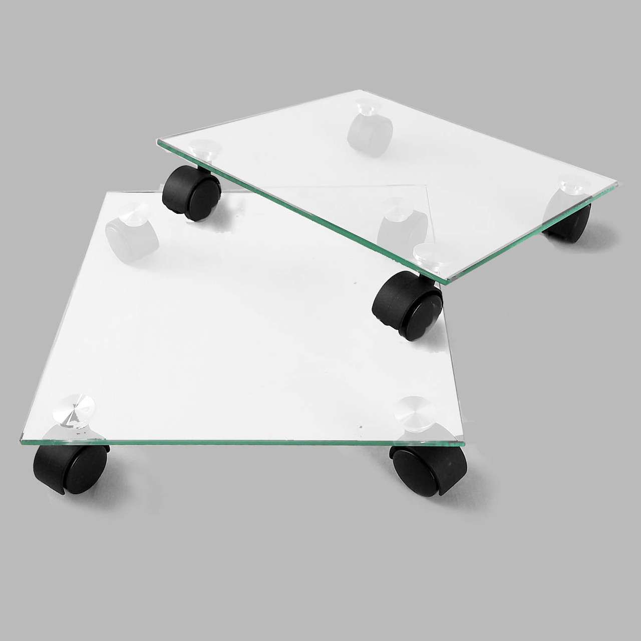 Комплект підставок білих для квітів 2 шт 300х300 мм зі скла підлогові на коліщатках COMMUS ULTRA VI Kv30 C6 - сатін, фото 1