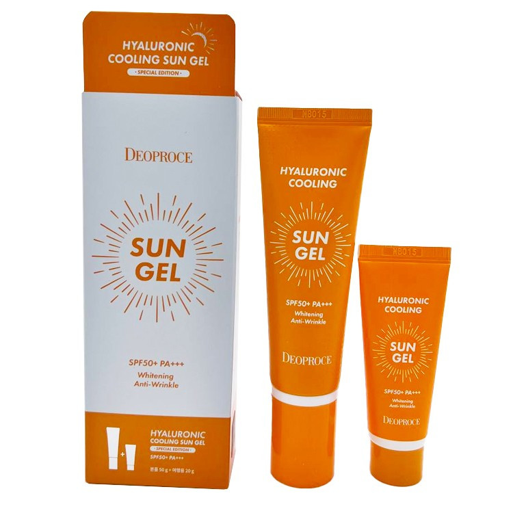 Легкий сонцезахисний гель з гіалуроновою кислотою Deoproce Hyaluronic Cooling Sun Gel SPF50+/PA+++ набір 70 мл