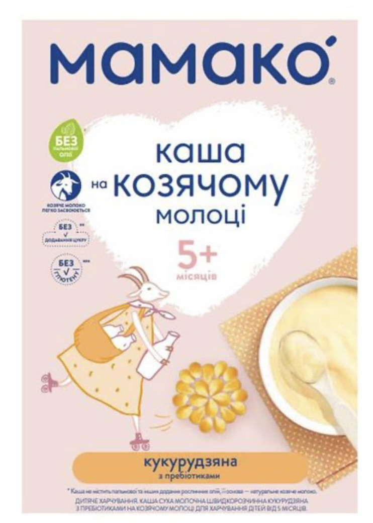 Каша на козячому молоці Мамако Кукурудзяна з пребіотиком з 5 міс, 200г.