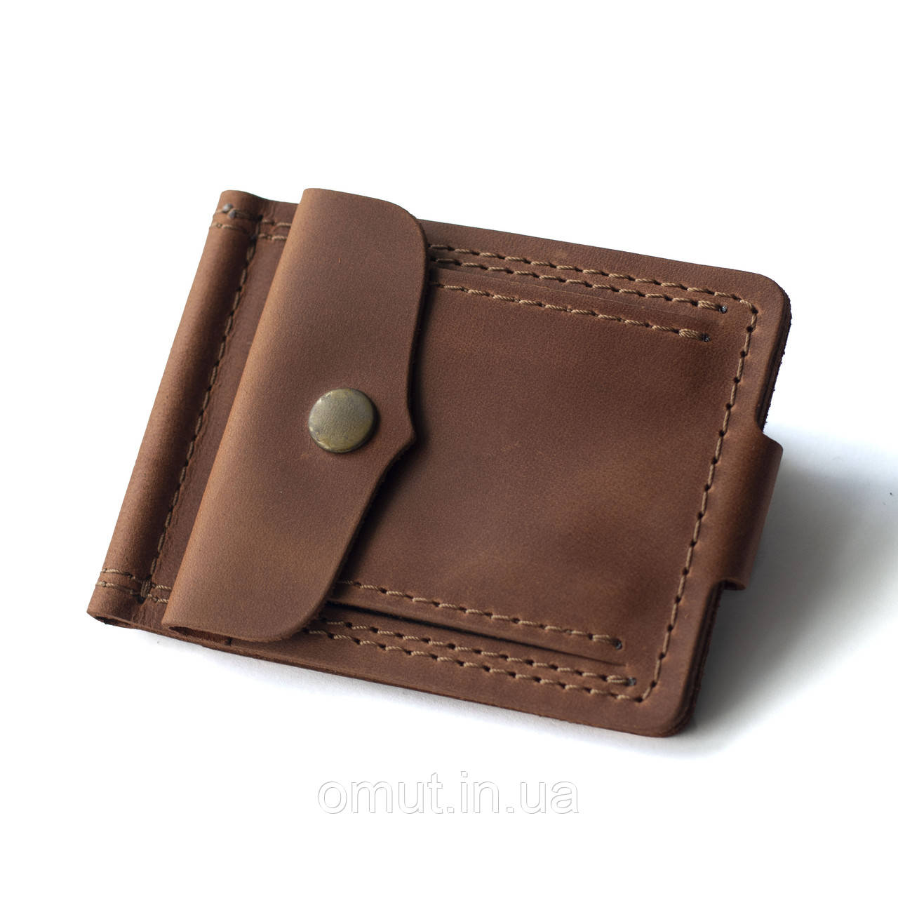 Коньячний затискач для грошей із монетницею But Cognac із натуральної шкіри на кнопці тримач для купюр, фото 1