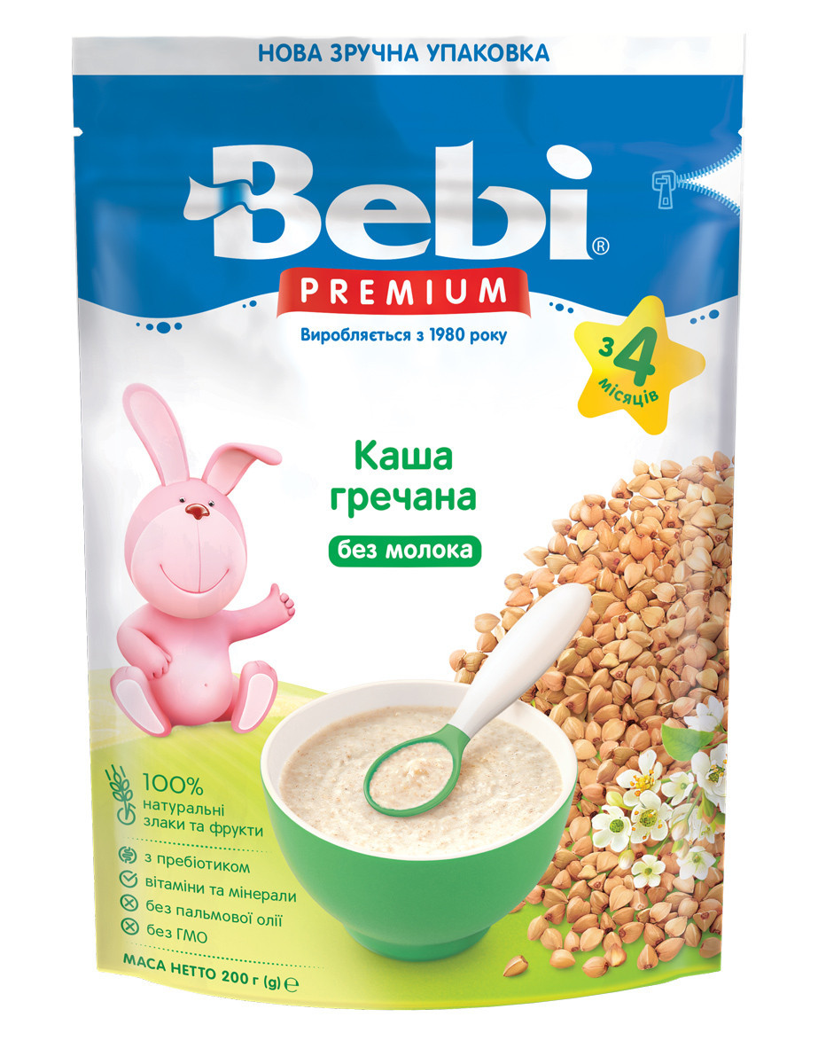 Безмолочна каша Bebi Premium Гречана низькоалергена з 4 міс, 200г. (Бебі Преміум)
