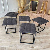 Пуф трансформер 5в1 з п'яти стільчиків з сірого велюру ЛАМА