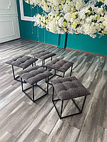 Пуф трансформер 5в1 з п'яти стільчиків з сірого велюру ЛАМА