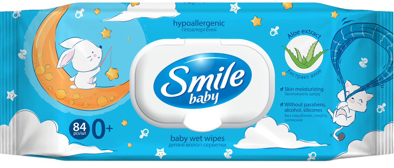 Серветки вологі 84шт з клапаном Smile Baby