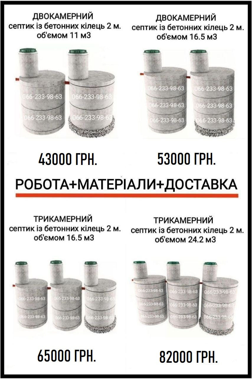 Септик двух-трехкамерный под ключ. КИЕВСКАЯ ОБЛАСТЬ, бетонные кольца 2 ...