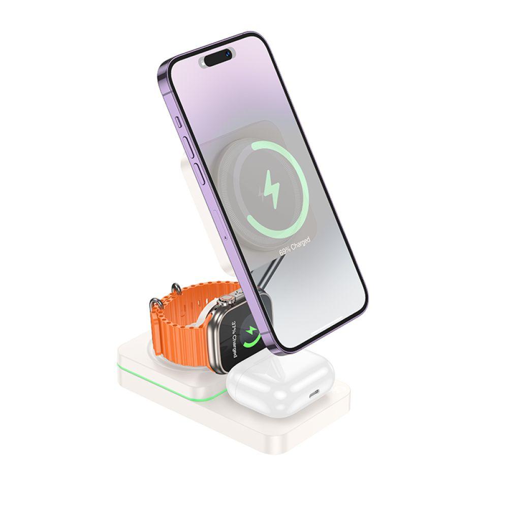 Бездротовий Зарядний Пристрій Hoco CQ10 3in1 Magnetic 15W For iWatch Колір Бiлий