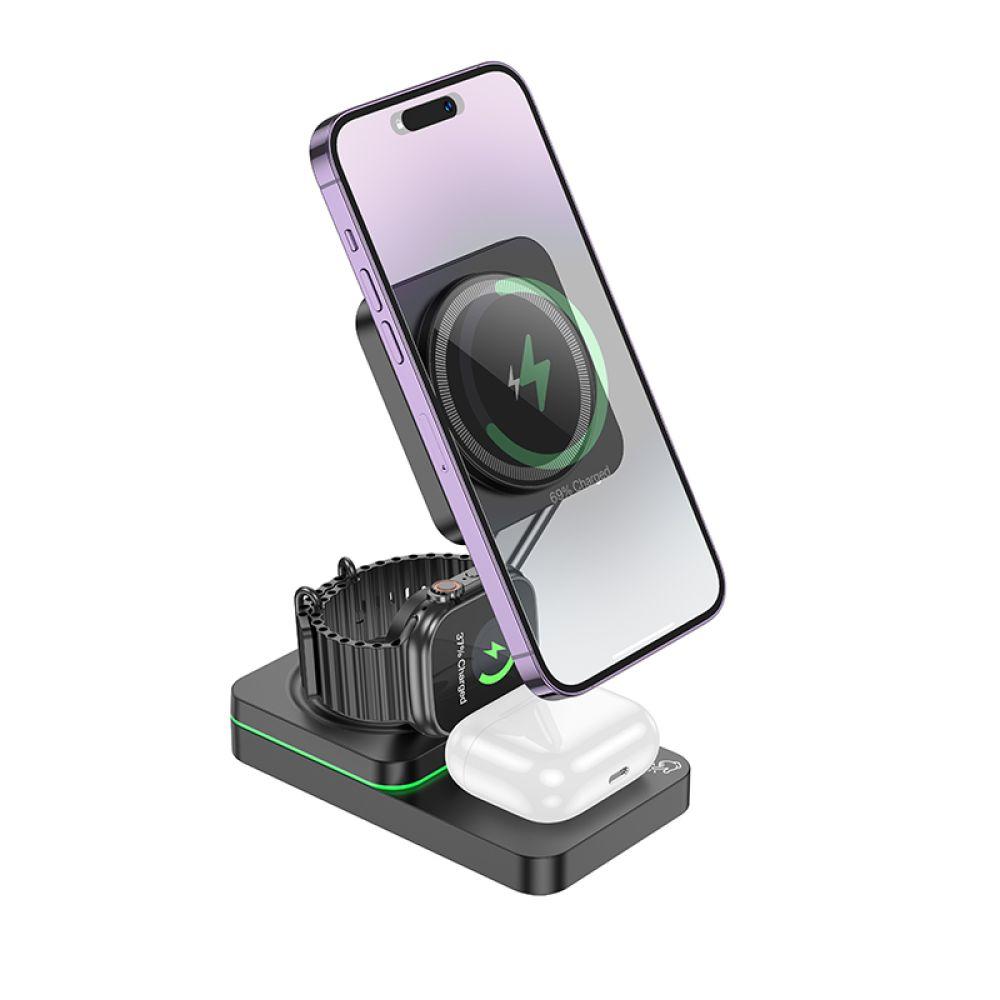 Бездротовий Зарядний Пристрій Hoco CQ10 3in1 Magnetic 15W For iWatch Колір Чорний