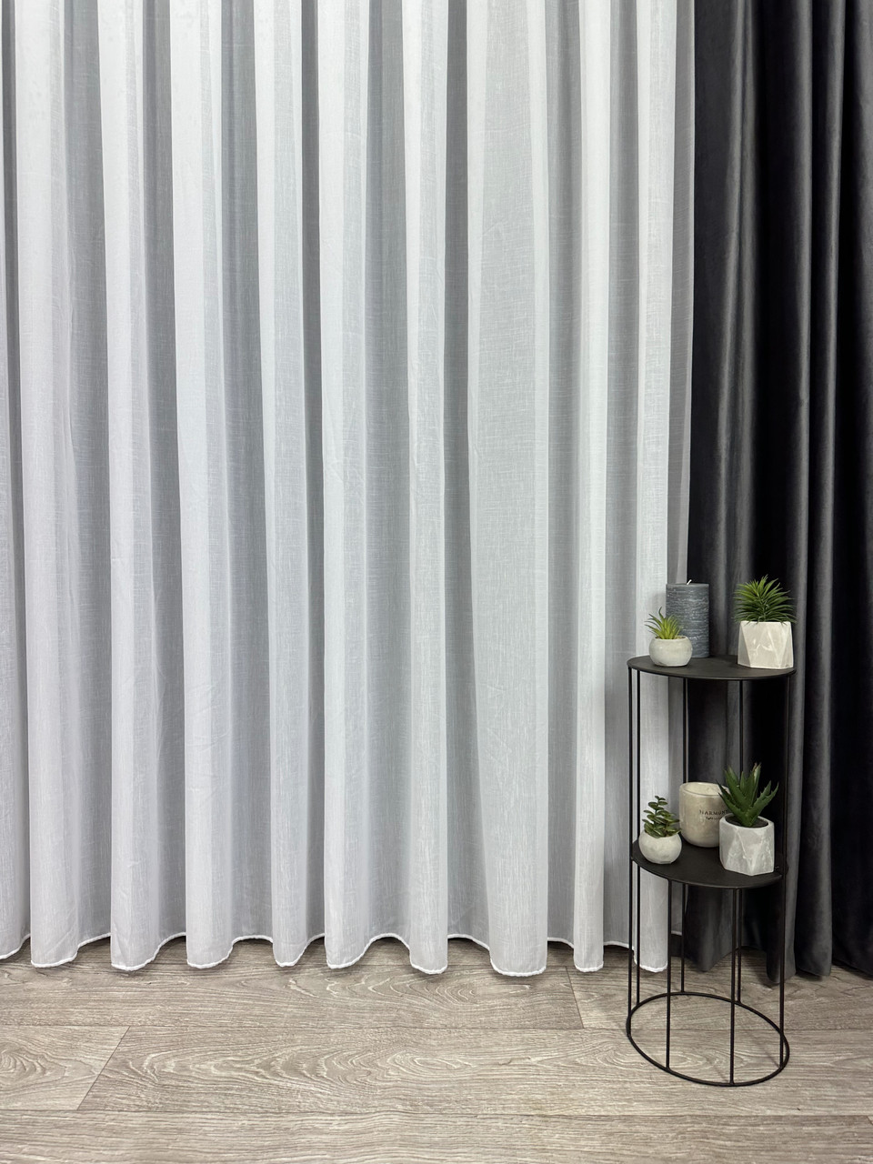 Ціна за 2.5 м! Однотонний матовий тюль креп-льон з обтяжувачем. Колір: Білий, фото 1