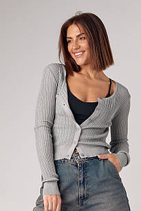 Жіночий ажурний кардиган на ґудзиках — світло-сірий колір, M (є розміри)