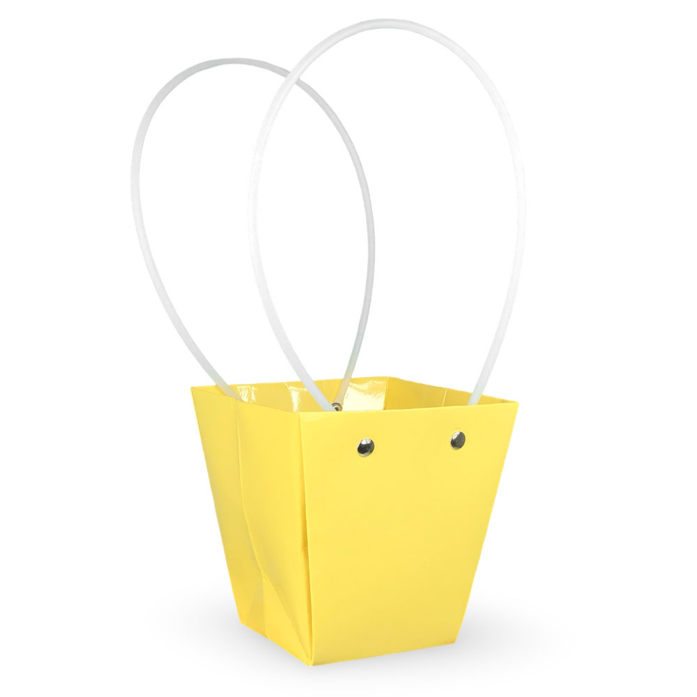 Паперова сумка-трапеція вологостійка для букетів світло-желтая, фото 1