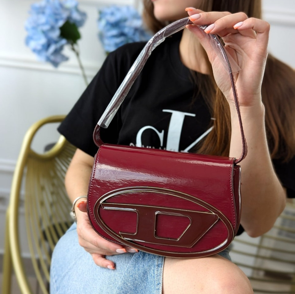 Сумка жіноча клатч Diesel бордовий через плече, фото 1