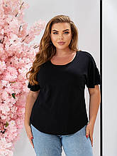 Базова жіноча футболка великого розміру  О-виріз чорна (50-68)