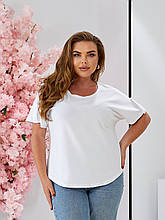 Базова жіноча футболка великого розміру  О-виріз біла (50-68)