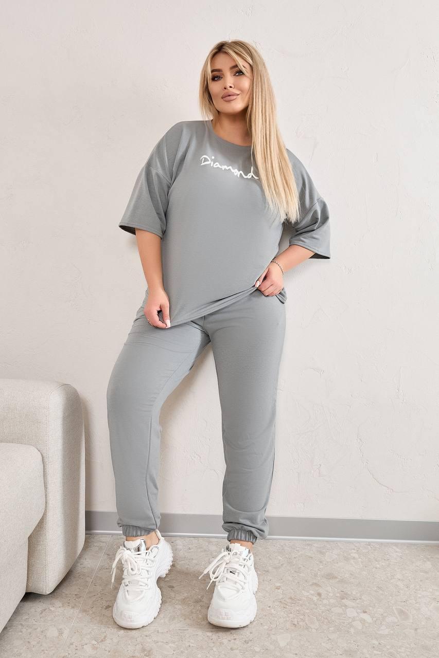 Жіночий костюм двійка diamo diamond(футболка та укорочені штани), двунитка батал 48-50, 52-54, 56-60 (323нов), фото 1