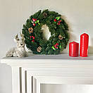 Різдвяний вінок "Elegant" з штучної хвої d-50 см зелений з декором, фото 4