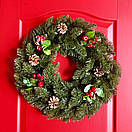 Різдвяний вінок "Elegant" з штучної хвої d-50 см зелений з декором, фото 5