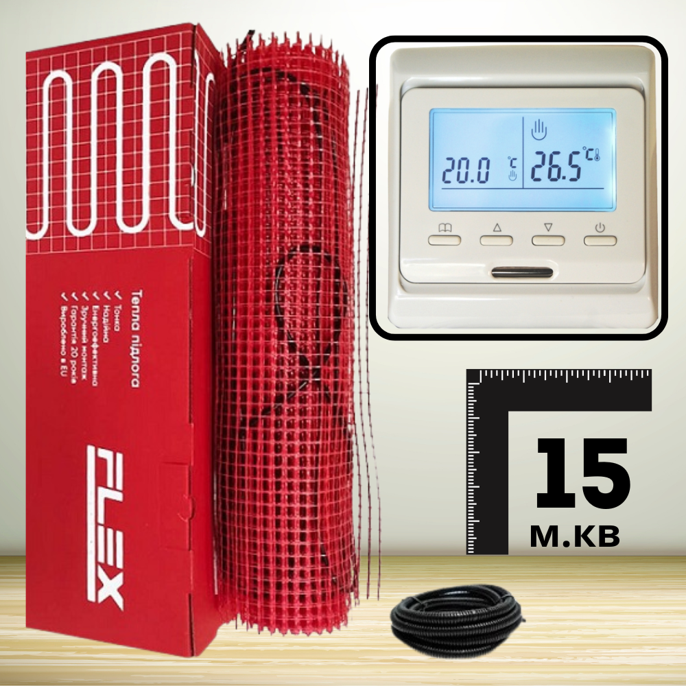 Нагрівальний мат Flex EHM-175/ 15м2 2625Вт з програмованим терморегулятором E51