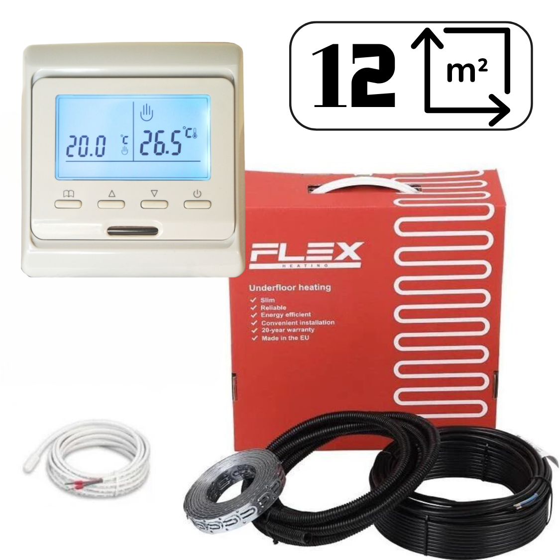 Нагрівальний кабель для теплої підлоги Flex 12м2 - 14,4м2/ 2100Вт (120м) з програмованим терморегулятором E51