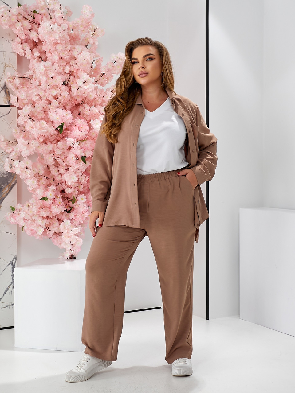 Елегантний жіночий костюм трійка Крит капучино (50-64), фото 1