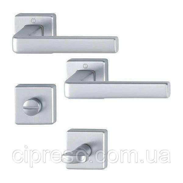 Комплект дверних ручок Dublin Алюміній з покриттям під мат.хром + WC в комплекті, фото 1