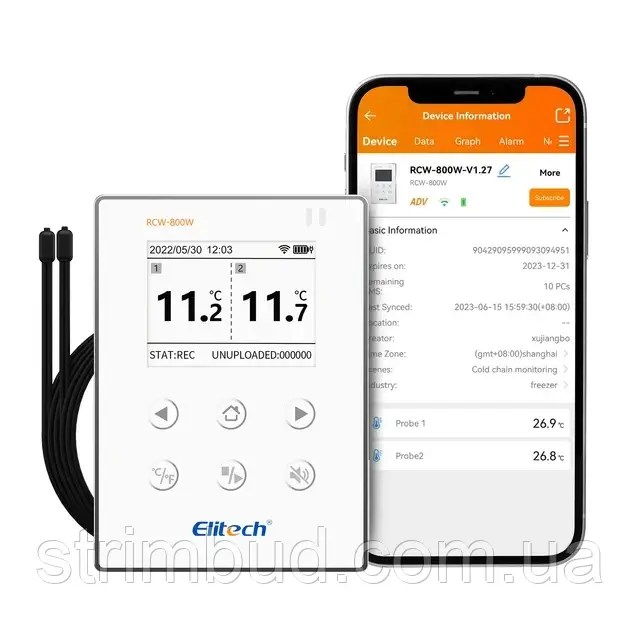 Реєстратор температури двоканальний з Wi-Fi Elitech RCW-800W-TDE