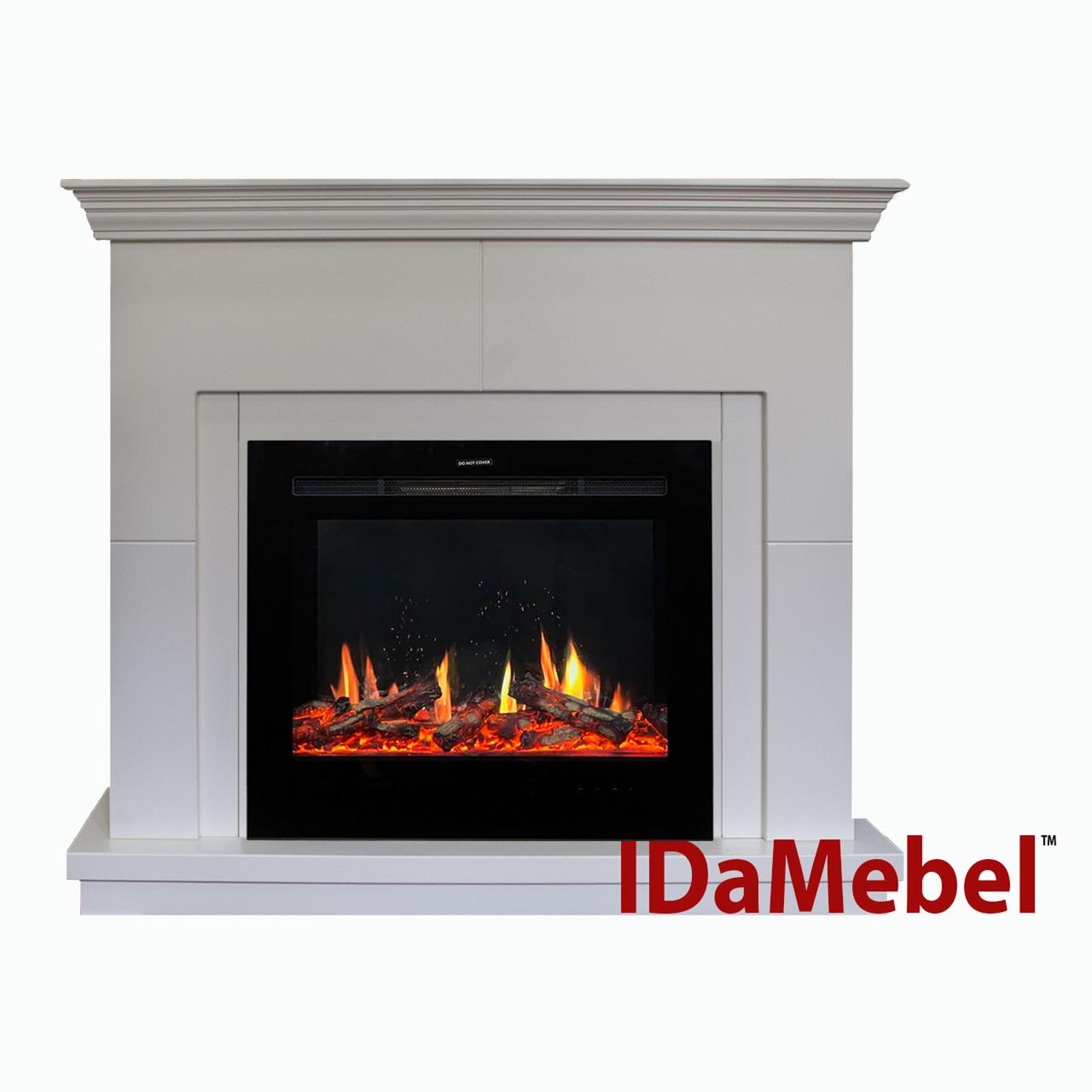 Камінокомплект IDaMebel Montreal Білий V-Art 25 з 5D полумʼям, обігрівом, звуком та дровами