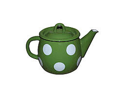 Чайник емальов. 1,0л/4 Білий горох (зелений) з полою руч. (I27071/4)ТМ IDILIA