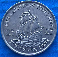 Монета Східно-Карибських штатів 25 центів 1997 р.