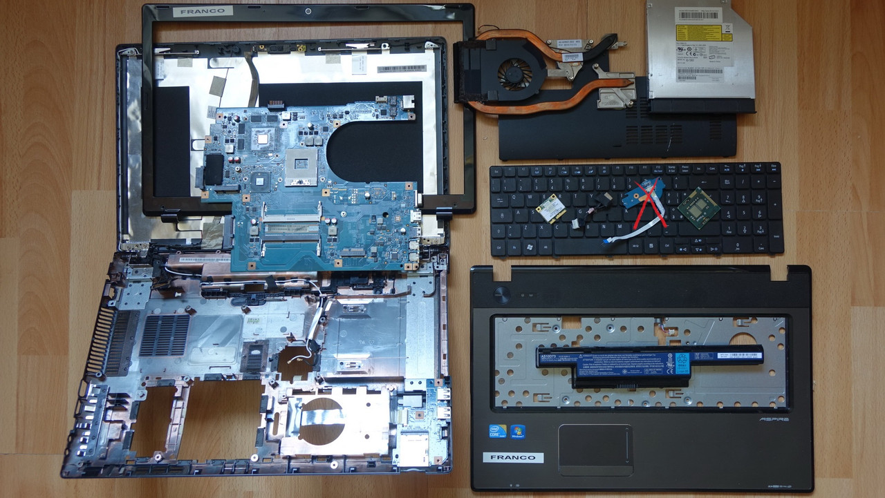РОЗБИРАННЯ ACER 7741G (Корпус Кришка Рамка Топкейс Клавіатура Піддон Кулер WiFi Модуль Шлейф Кишеня DVD Процесор), фото 1