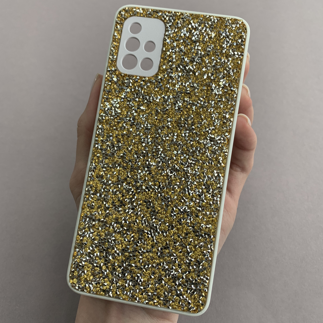 Чохол для Samsung Galaxy A51 блискучий з камінням чохол на телефон самсунг а51 золотий D8U