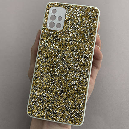 Чохол для Samsung Galaxy A51 блискучий з камінням чохол на телефон самсунг а51 золотий D8U, фото 1