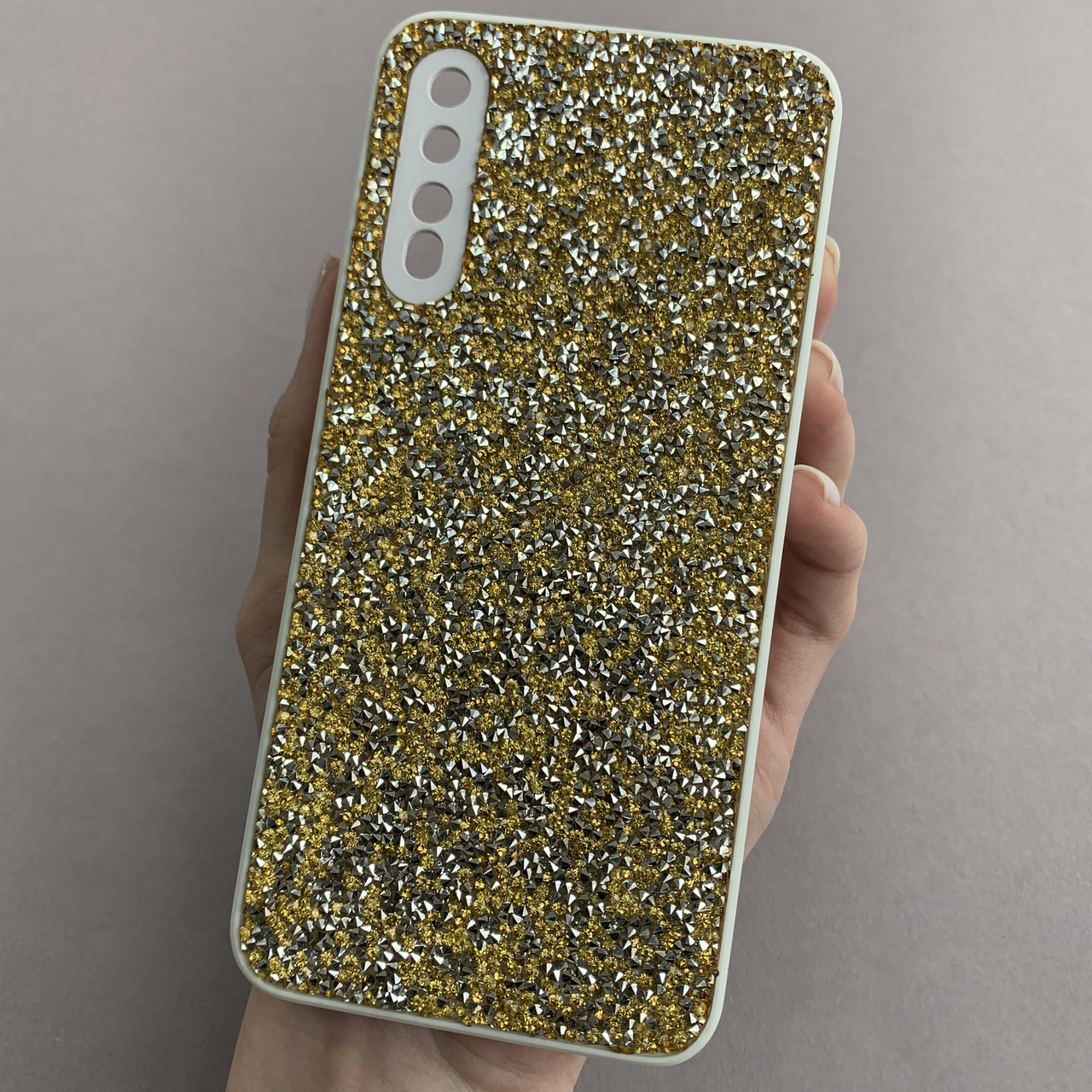 Чохол для Samsung Galaxy A50s блискучий з камінням чохол на телефон самсунг а50с золотий D8U