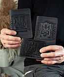 Обкладинка ВІЙСЬКОВИЙ КВИТОК шкіряна чорна з Гербом України Тризуб тиснення, фото 8