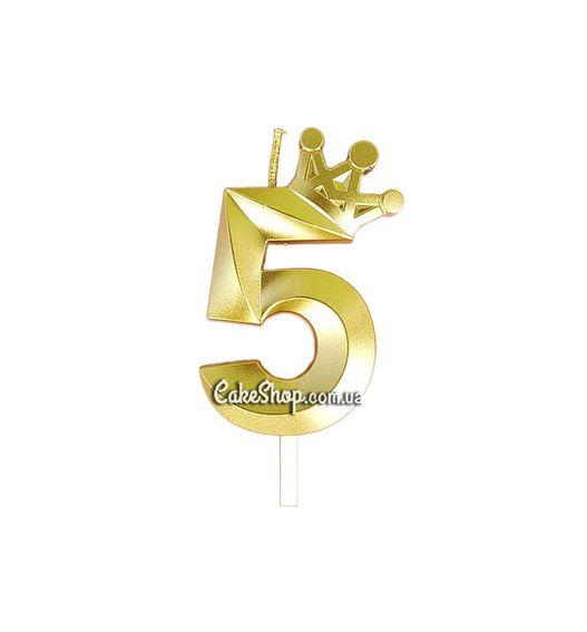 Тортова свічка цифра з короною золото - 5, фото 1
