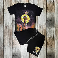 Дитячий літній костюм (футболка + шорти) на хлопчика ЕЛЬФ І ФЕЯ Світиться в темряві 122-128 Чорний