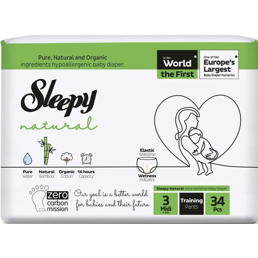 Підгузки-трусики дитячі Sleepy Natural Midi 3 (4-9 кг) 34 шт