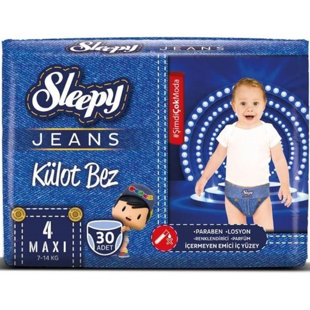 Підгузки-трусики дитячі дихаючі Sleepy Jeans Maxi 4 7-14 кг 30 шт. / Памперси для дітей гіпоалергенні