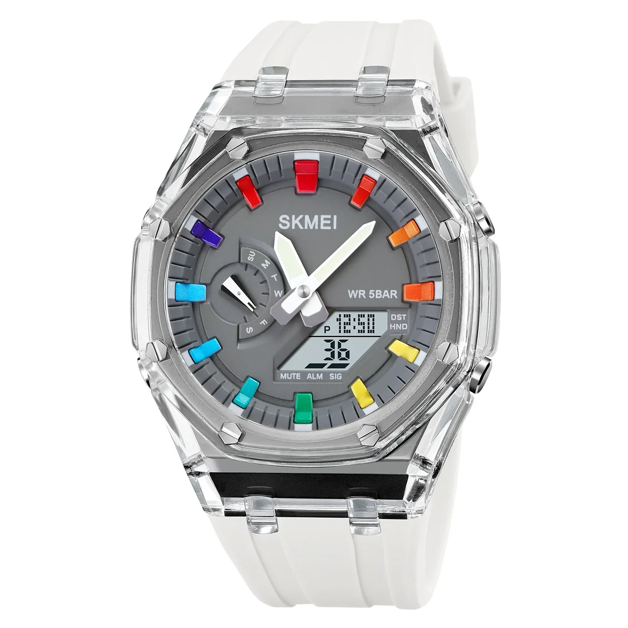 Спортивний електронний водонепроникний годинник Skmei 2100WTGY White-Grey