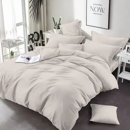 Тканина для пошиття постільної білизни 220 см кремова бежева Бязь Gold Lux однотонна, рулон 50м, Пакистан, фото 1