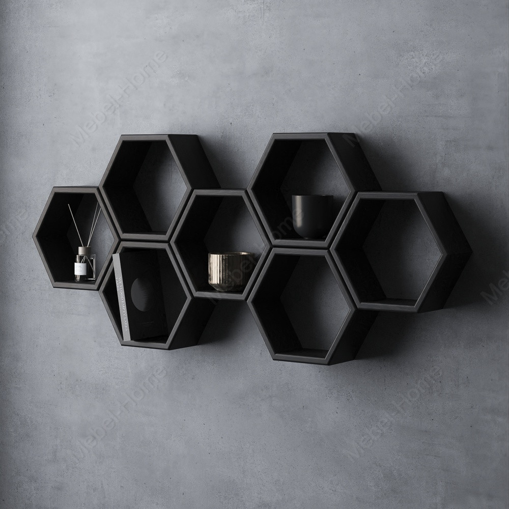 Полиця для книг настінна 975 мм, оригінальні полиці соти з натурального дерева на стіну для декору кімнати, фото 1