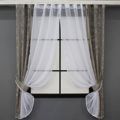 Кухонні шторки (280х170см.) на карниз 1,5м. Колір сіро-бежевий з білим. Код 083к 52-0908