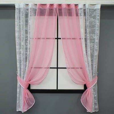 Кухонні шторки (280х170см.) на карниз 1,5м. Колір білий з рожевим. Код 083к 52-0912